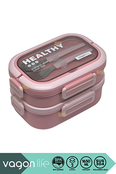 Vagonlife Bento 1650ml Lunchbox New Collection 2 Layer 3 Compartment Stainless Steel Lunch Box Food Container