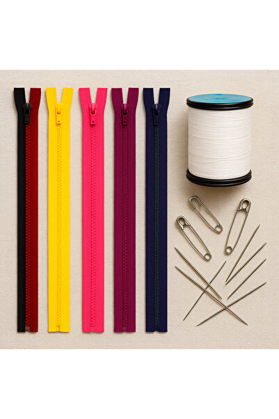 Metler 15-Piece 28 cm Zipper + 10 Safety Pins + 10 Sewing Needles + 1 Spool S...