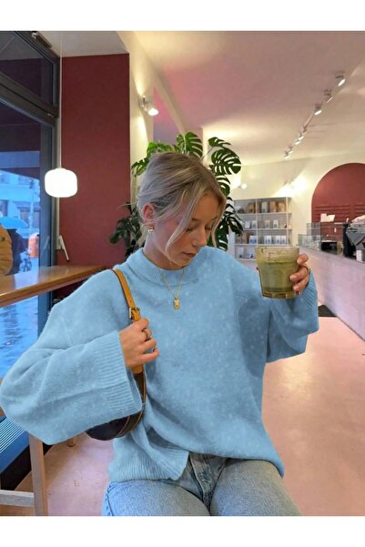 Dier Moda Pembe Bisiklet Yaka Oversize Triko Kazak, Kadın Kazak Fmoda1972