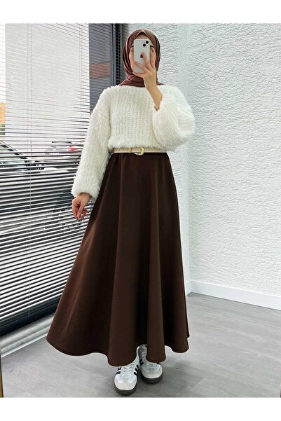 MELEK ARAZ Brown Scuba Flared Skirt