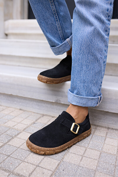 ANGELİNA JONES Alessi Women's Black Real Suede Loafer Shoes