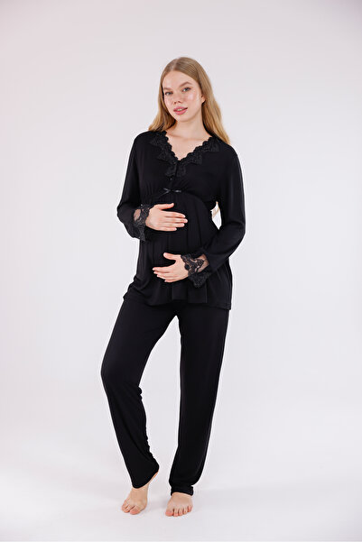 Yulem Homewear Σετ πιτζάμες εγκυμοσύνης από βαμβακερό ύφασμα με λεπτομέρεια α...