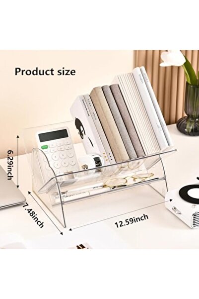 Slasa Acrylic Desktop Bookshelf – Clear Mini Organizer Rack for Books, CDs, Office (12.6x7.5x6.3in)
