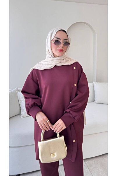 Molly Nelly Γυναικείο Σετ Παντελόνι Σκουμπά με Πλαϊνά Κουμπώματα Τσόκερ