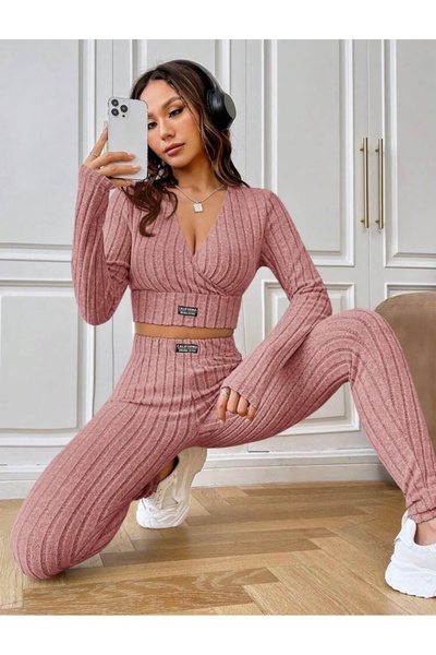 Oprah Uzun Kollu Crop Top ve Yüksek Bel Kadın Eşofman Takımı