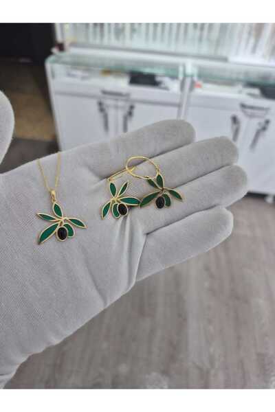 Papatya Silver 925 Ayar zeytin kolye küpe set.onix taşlı zeytin set.doğum taşlı zeytin set.rose.gold