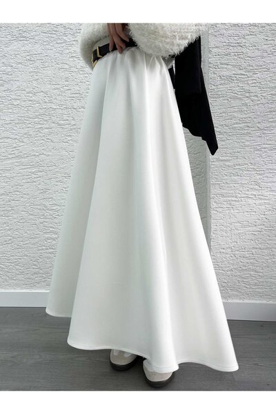 MELEK ARAZ Fustă albă evazată Scuba