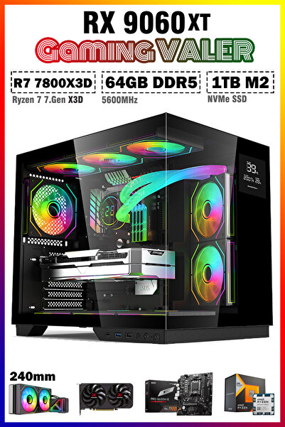 Zeiron Velar X9 Ryzen 7 7800X3D 32GB DDR5 RAM 1TB M.2 SSD RX9060XT Sıvı Soğutmalı Oyuncu Bilgisayarı