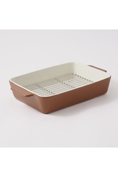 Alberto صينية خبز سيراميك مع شبكة معدنية 2000 مل 32*19.7*6 سم، بني