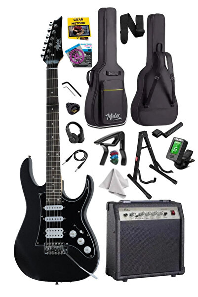 Midex RPH-320BK-30AMP Siyah Renk Super Strat Kasa HSS 30W Amfili Elektro Gitar Seti