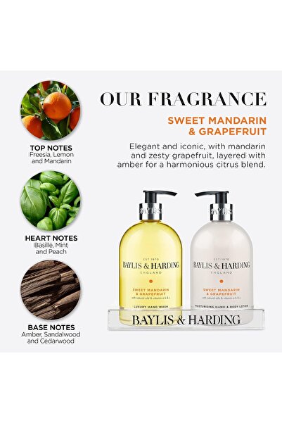 Baylis & Harding مجموعة غسول اليدين ولوشن الجسم برائحة اليوسفي الحلو والجريب فروت، 2 × 500 مل
