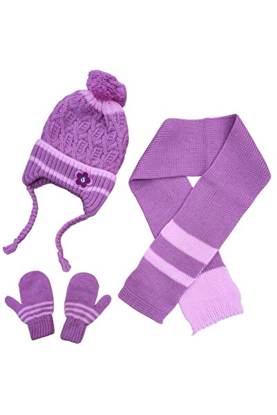 Butik Pembe Kız Çocuk 1-4 Yaş Bere, Eldiven ve Atkı Seti – Kışlık Takım