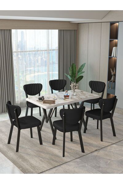 Hardalım Consept Mdf Kütük Masa 140x80 Elma Sandalye 6 Adet Babyface Kumaş Mu...