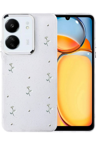 Nezih Case Redmi 13C Compatible Transparent Glittery Elegant Case