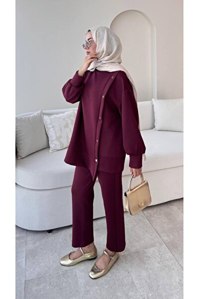 Molly Nelly Γυναικείο Σετ Παντελόνι Σκουμπά με Πλαϊνά Κουμπώματα Τσόκερ