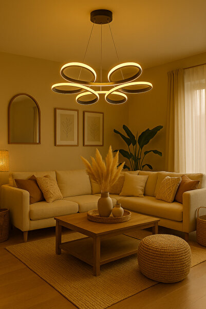 ZERRE Shop Avize FLOWA Siyah 3 Renk KUMANDALI Ultra Ledli Sarkıtma Modern (60cm)