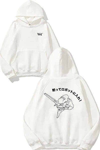 THEWERT سويت شيرت أبيض بقلنسوة مطبوع عليه تصميم نيون جينيسيس إيفانجيليون 8