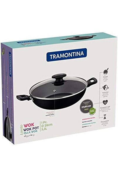 TRAMONTINA Loreto 28cm 3.3L Black Wok Pot with Interior and Exterior Starflon Max PFOA Free Nonstick