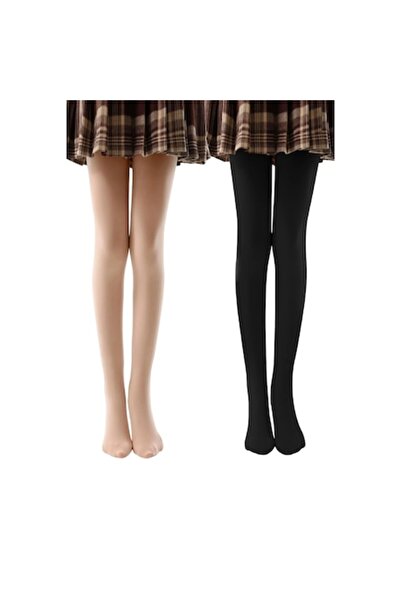 The Casius. Set colanți termici cu căptușeală x 2 perechi pentru fete, 8-10 ani, negru și bej