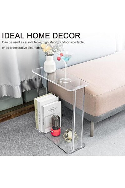 Slasa Clear Acrylic Narrow Side Table – 17.8 × 45.7 × 50.8 cm 2-Tier Modern End Table for Home
