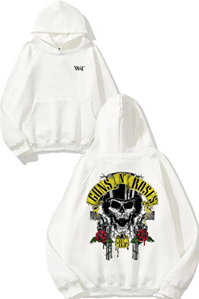 THEWERT Hanorac alb cu glugă cu imprimeu pe spate Guns n Roses 28 Design