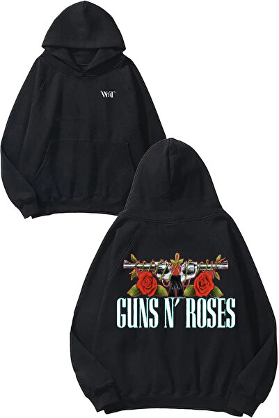 THEWERT Hanorac negru cu glugă cu imprimeu pe spate Guns n Roses 20 Design