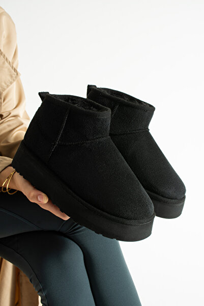 Neva'nın Butiği حذاء نسائي من جلد الغزال ذو نعل سميك من كارلا مع فرو من الداخل