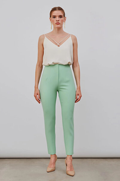 Sateen High Waist Trousers - Green