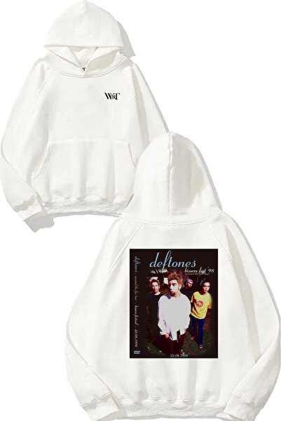 THEWERT Hanorac alb cu glugă cu imprimeu pe spate Deftones 6 Design