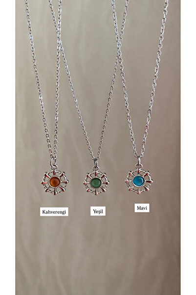 Petek Collection قلادة فضية مستديرة من حجر الأوبال الفولاذي