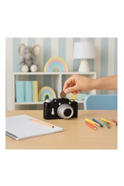 BREZIUM Pușculiță pentru copii, formă de cameră, lut, neagră, 16x8x8cm,