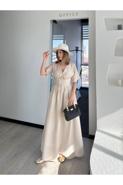 ruum fashions Rochie lungă cu mânecă scurtă - alb murdar