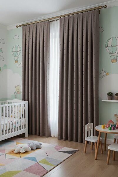 Madame Dower Bohemian Pompom Mink Gray Background Curtain 1X3 Frequent Pleats |   Living Room, Children's Room Bohemian Background Curtain