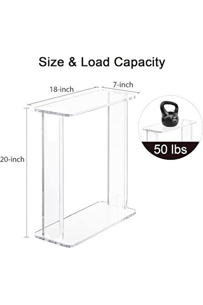 Slasa Narrow Acrylic Side Table – Space-Saving End Table for Small Spaces – 17.8 × 45.7 × 50.8 cm