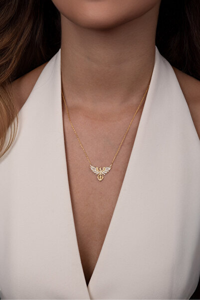 jingle bells Zirkon Taşlı 925 Ayar Gümüş Anka Kuşu Kolye Altın Kaplama