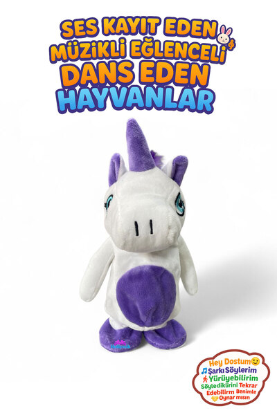 hediyecik Peluş Unicorn Ses Kayıt Eden Hareketli Dans Eden Müzikli Oyuncak 20 Cm