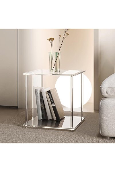 Slasa Modern Acrylic Side Table from SLASA, Transparent 39.5 × 39.5 × 40 cm