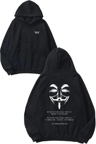 THEWERT V for Vendetta 4 Design Back Printed Black Hooded Sweatshirt