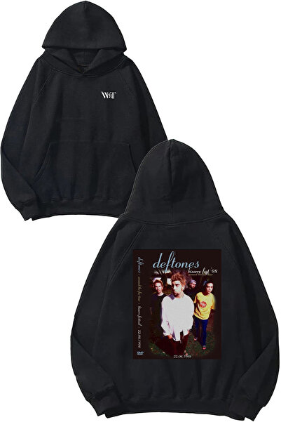 THEWERT Hanorac negru cu glugă cu imprimeu pe spate Deftones 6 Design