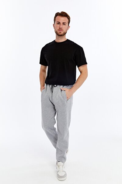 BOTİK Gri Kışlık slim fit spor alt manşetli eşofman beli lastikli ip bağlamalı