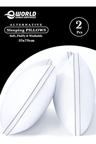 Eworld Set of 2 Hotel Pillows 50x70cm – Firm, Soft & Cooling Polyester Fill for Side & Back Sleepers