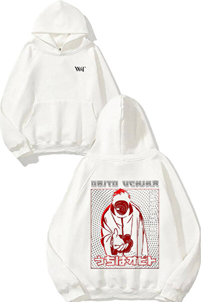 THEWERT Hanorac alb cu glugă cu imprimeu Naruto Obito Anime 2 Design