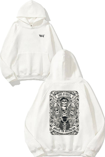 THEWERT Hanorac alb cu glugă cu imprimeu pe spate Guns n Roses 8 Design