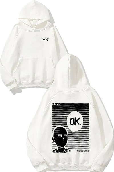 THEWERT One Punch Man 11 Design Back Printed White Hooded Sweatshirt