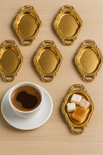 MİS KİTCHEN 6 Pieces Mini Gold Metal Coffee Side Sugar Bowl Turkish Delight Bowl - Dragee Bowl - Treat Bowl