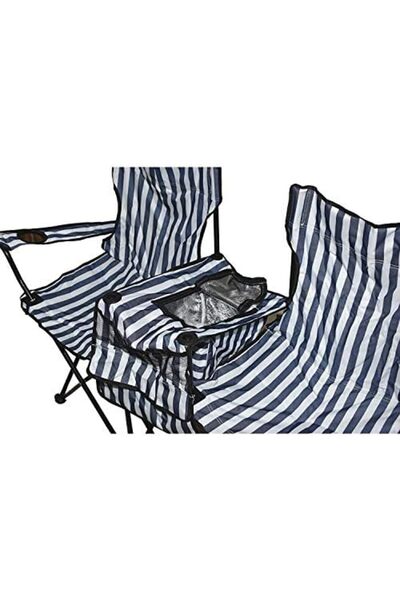 alnawadervillage Set of 2 Foldable Camping Chairs with Umbrella, Food Holder, and Handbag, AL007, Navy and White