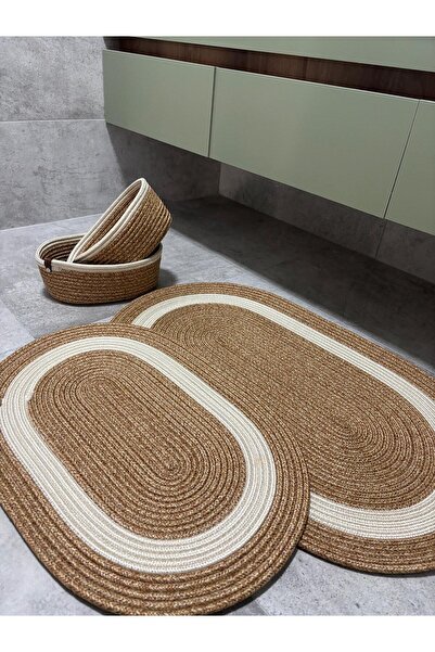 MaVaux Σετ ψάθινη κρεμάστρα από γιούτα, Σετ ψάθινης πατάκια μπάνιου, Σετ ψάθινο καλάθι μπάνιου, Σετ ψάθινα πατάκια μπάνιου, Σετ ψάθινα πατάκια μπάνιου