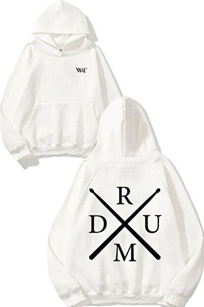 THEWERT Bateri Drum Music 5 Design Back Printed White Hooded Sweatshirt