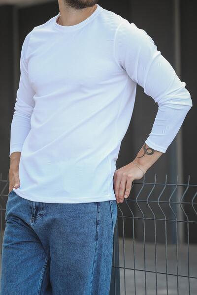 since 1990 man Manbetti Slim Fit Lycra Honeycomb Fabric Crew Neck Men's Long Sleeve T-Shirt