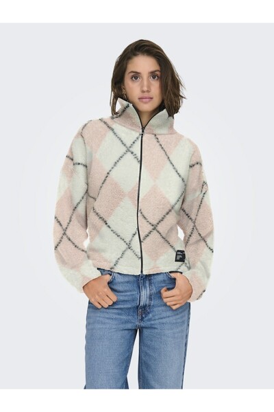 ONLY Women's Pink Onleline Life L/S Zip Teddy Swt Fleece 15333914-Rosesmoke